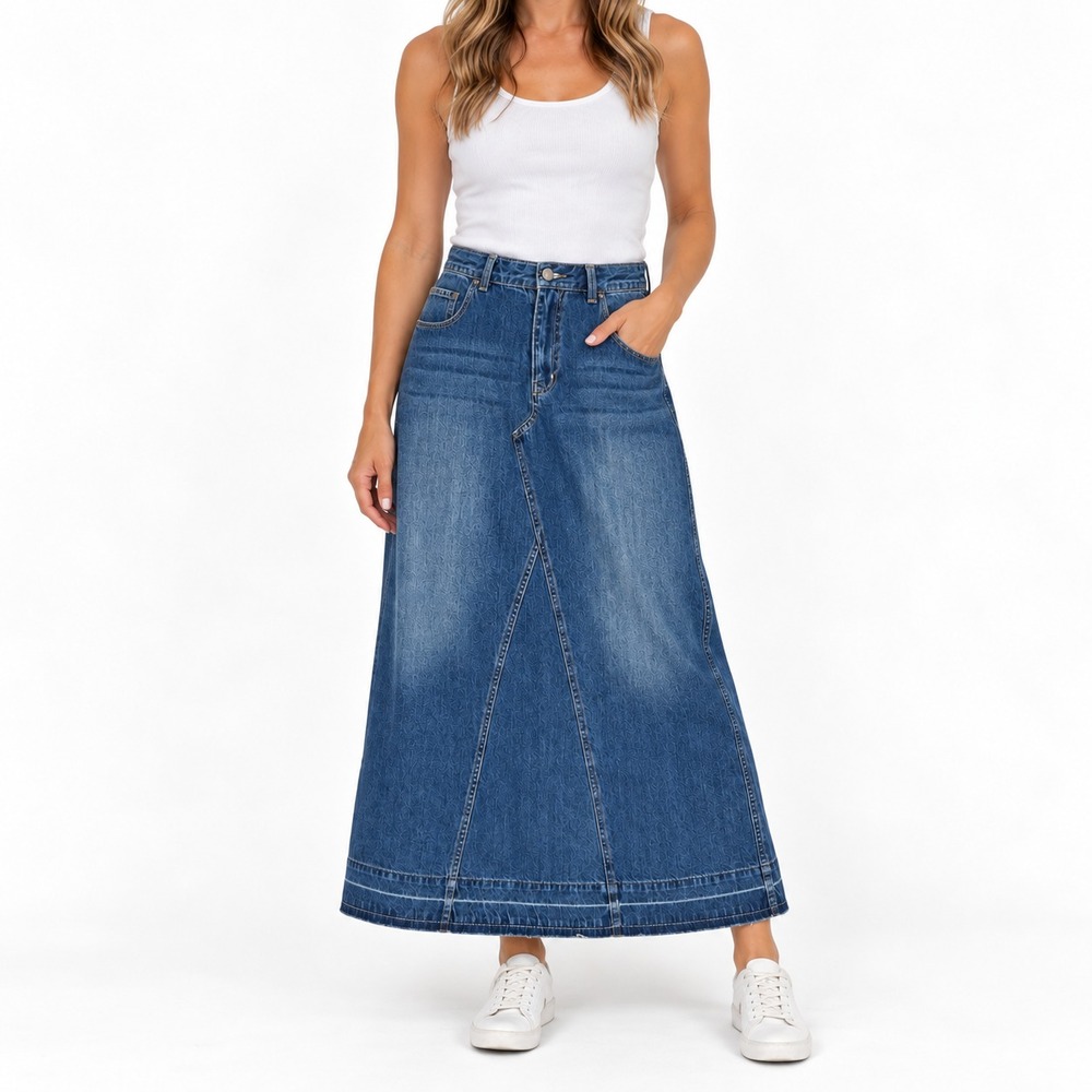 Sundance Fraser Denim Midi Skirt Women's Small Blue A-Line Long Jean Skirt